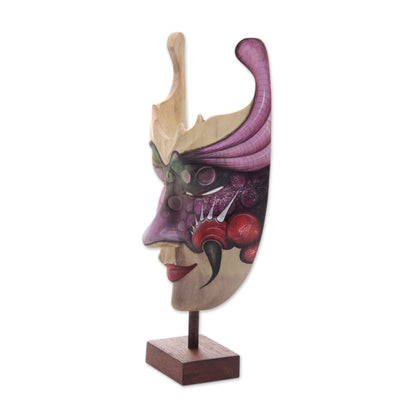 Mysterious Woman Hand Painted Modern Balinese Mask and Stand