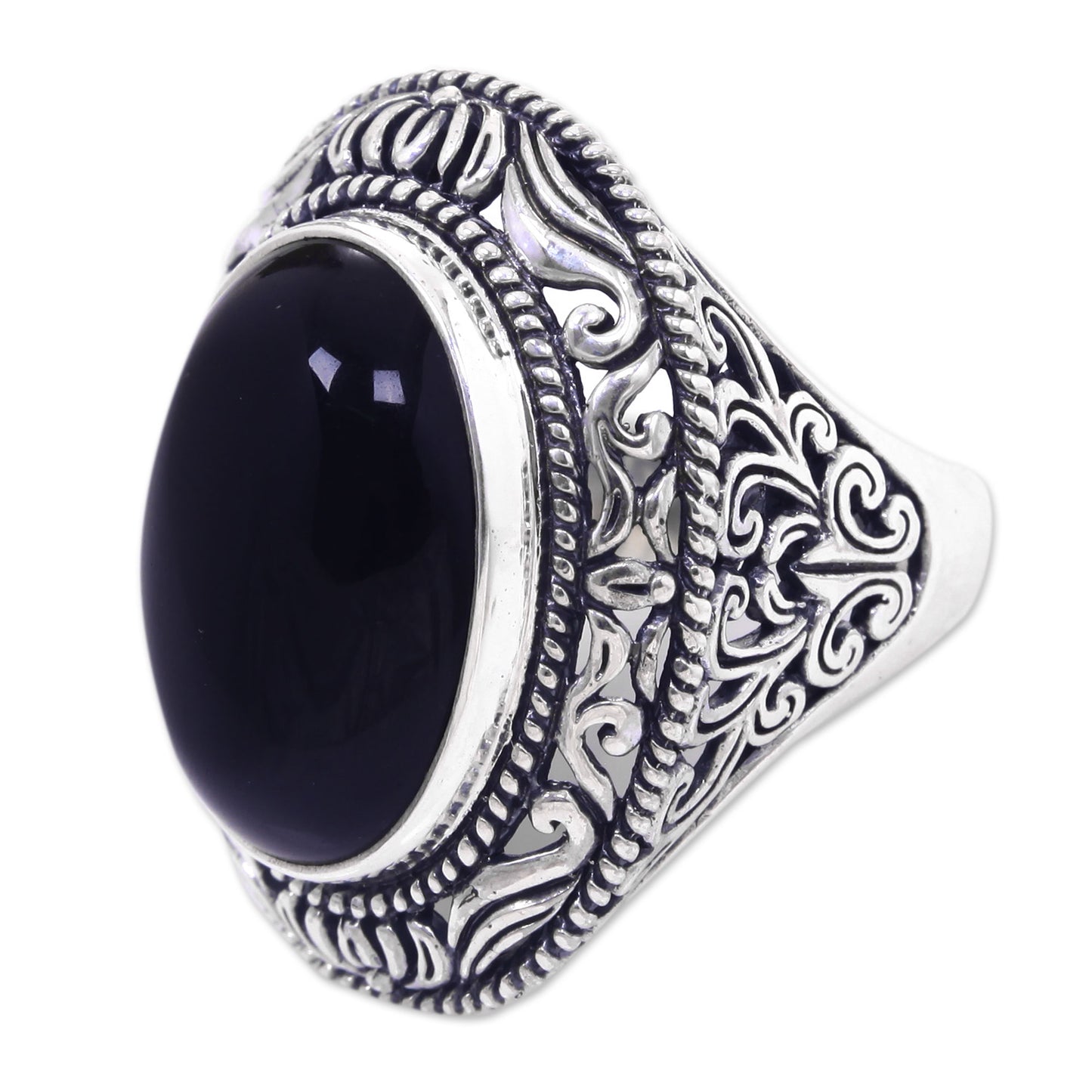 Amed Eclipse Onyx Silver Cocktail Ring