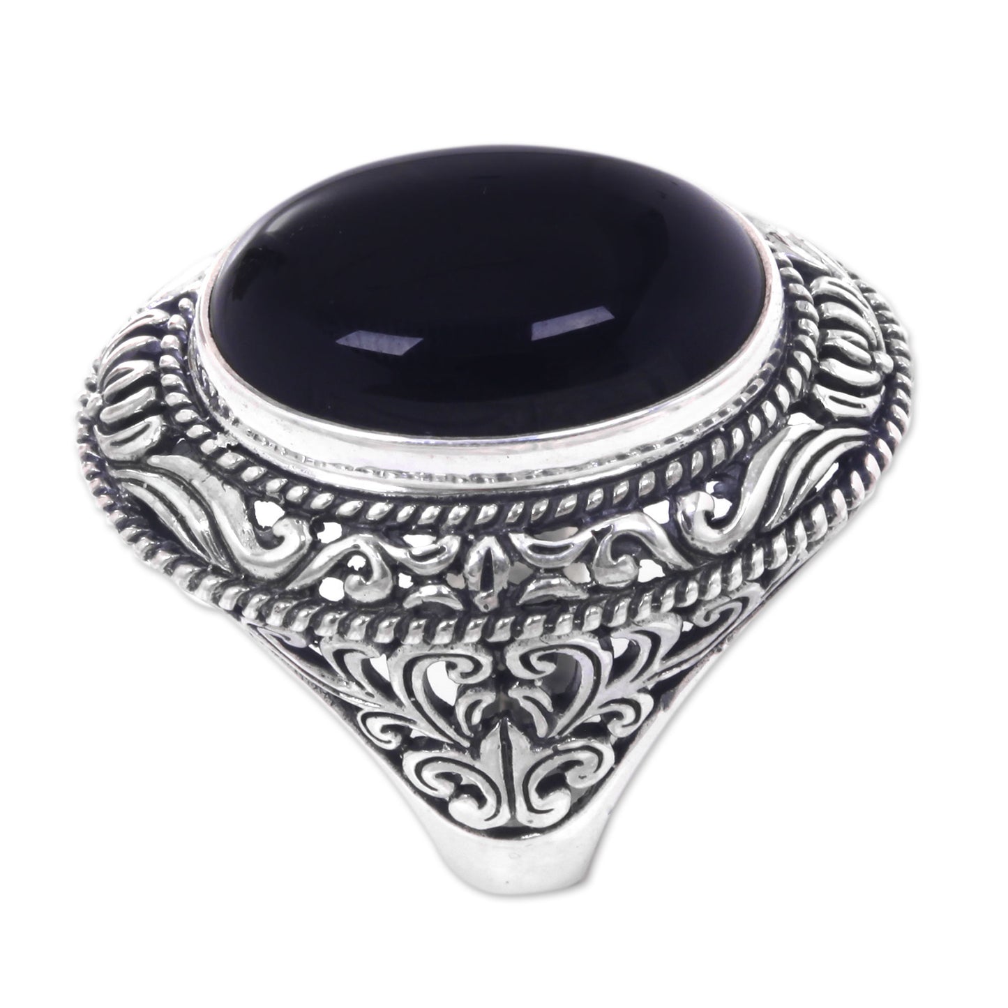 Amed Eclipse Onyx Silver Cocktail Ring