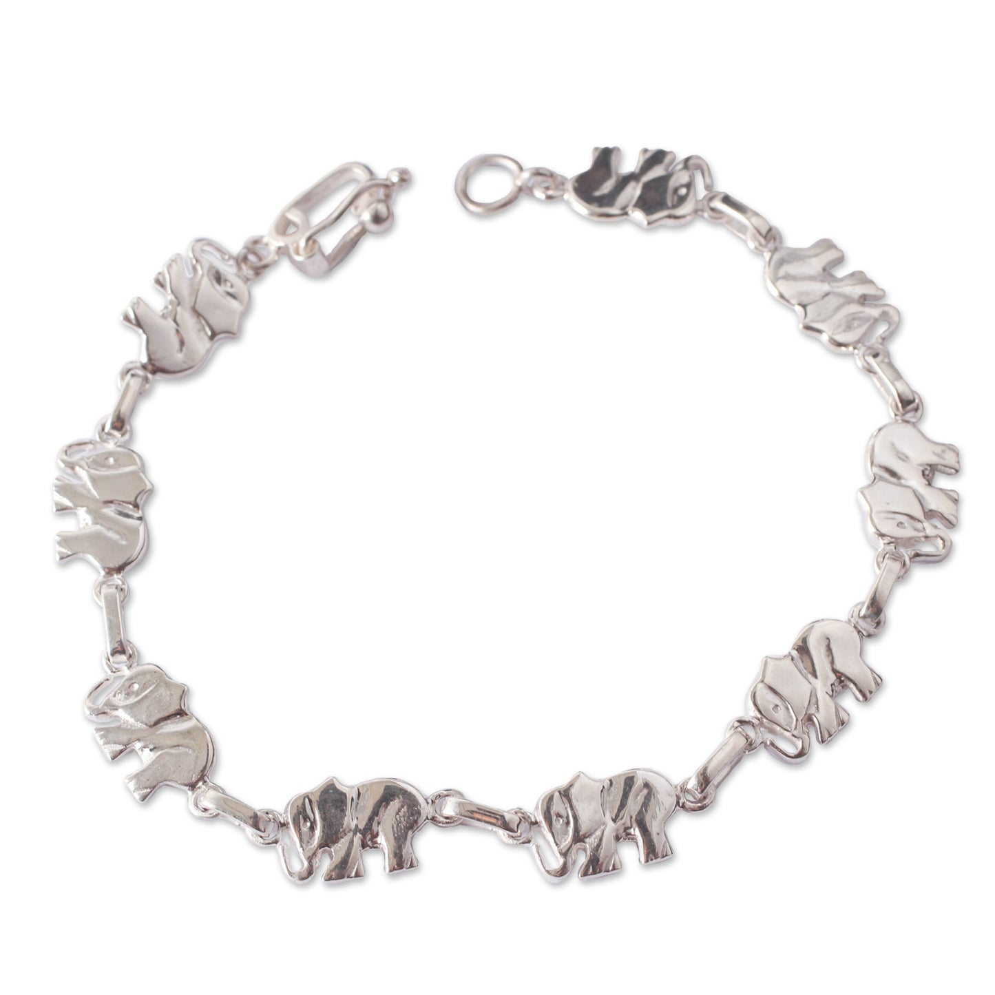 Elephant Dignity Artisan Crafted Sterling Silver Bracelet with Elephant Links