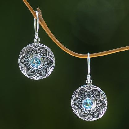 Azure Lotus Blue Topaz Silver Dangle Earrings