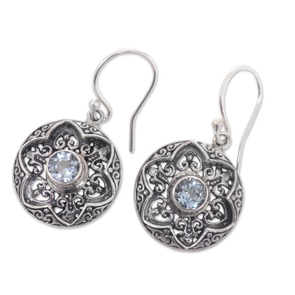 Azure Lotus Blue Topaz Silver Dangle Earrings