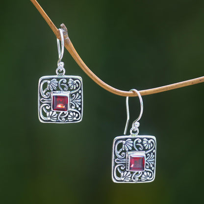 Red Lotus Pond Garnet Handcrafted Balinese Sterling Silver Earrings