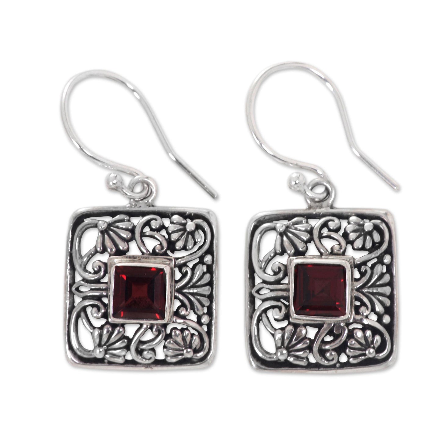 Red Lotus Pond Garnet Handcrafted Balinese Sterling Silver Earrings