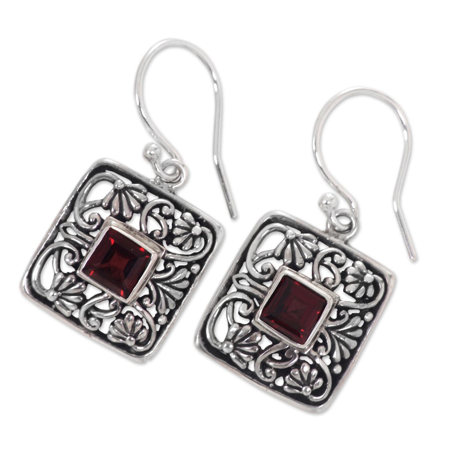 Red Lotus Pond Garnet Handcrafted Balinese Sterling Silver Earrings