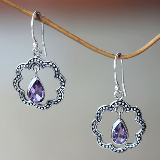 Flower Halo Floral Fair Trade Silver Earrings with Amethyst