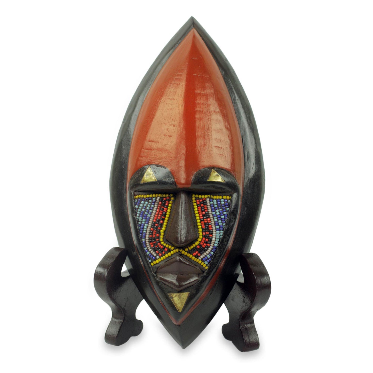 Ntoboase I African Wood Mask Carved by Hand with Colorful Beads