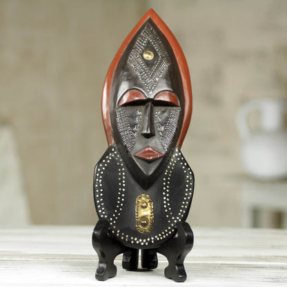 Ntoboase III African Patience Wood Mask with Stand Crafted by Hand