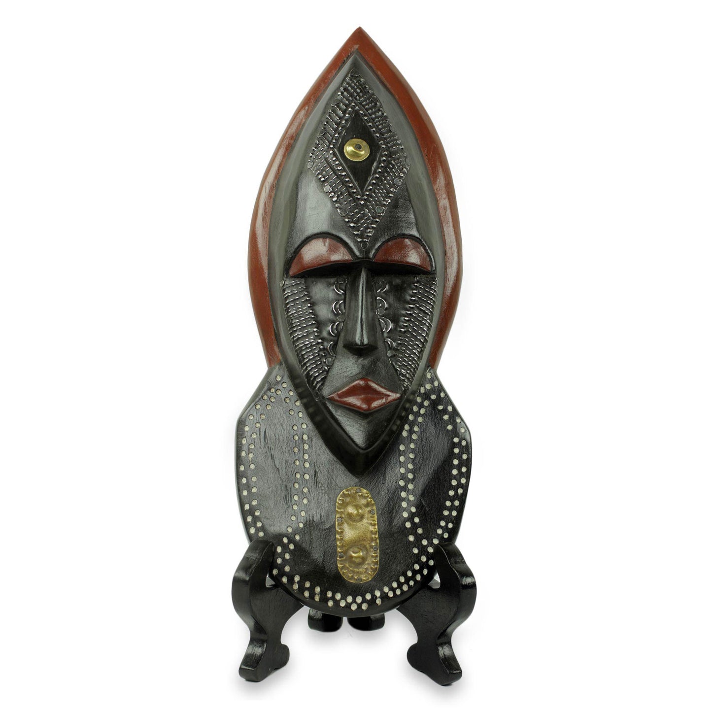 Ntoboase III African Patience Wood Mask with Stand Crafted by Hand