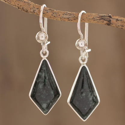 Jungle Pyramids Dark Green Guatemalan Jade Earrings in Sterling Silver