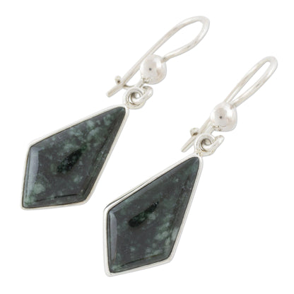 Jungle Pyramids Dark Green Guatemalan Jade Earrings in Sterling Silver