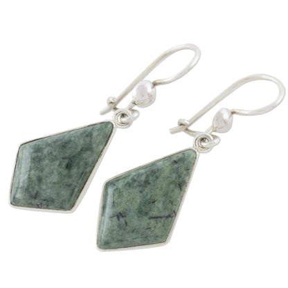 Jungle Pyramids Jade Earrings with Sterling Silver Settings from Guatemala