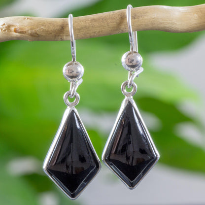 Jungle Pyramids Black Guatemalan Jade Earrings in Sterling Silver