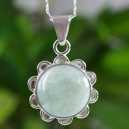 Solar Apple Flower Light Green Jade in Sterling Silver Flower Necklace