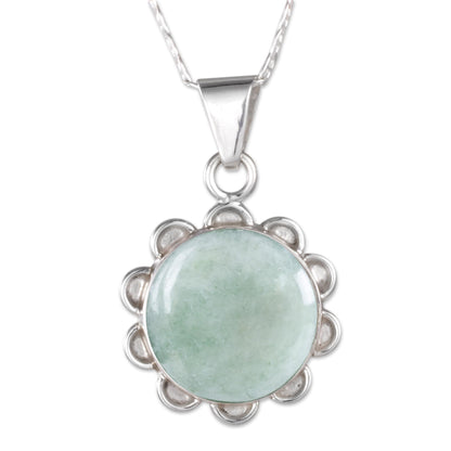 Solar Apple Flower Light Green Jade in Sterling Silver Flower Necklace