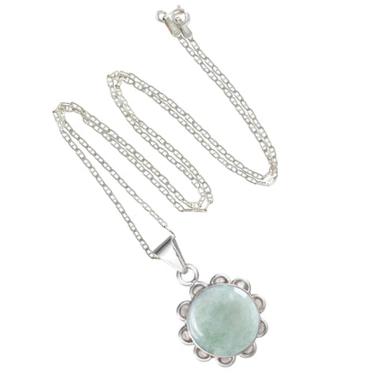 Solar Apple Flower Light Green Jade in Sterling Silver Flower Necklace