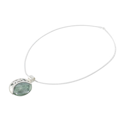 Quetzal Lord Eclipse Reversible Silver Pendant Necklace with 2 Shades Green Jade