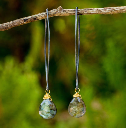 Midnight Meadow Thai Labradorite Earrings with Oxidized Sterling Hooks