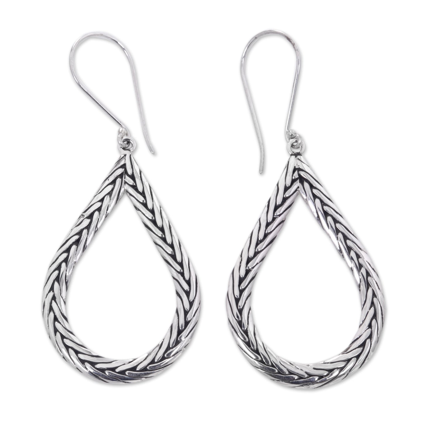 Braided Teardrop Modern Artisan Crafted Bali Sterling Silver Earrings