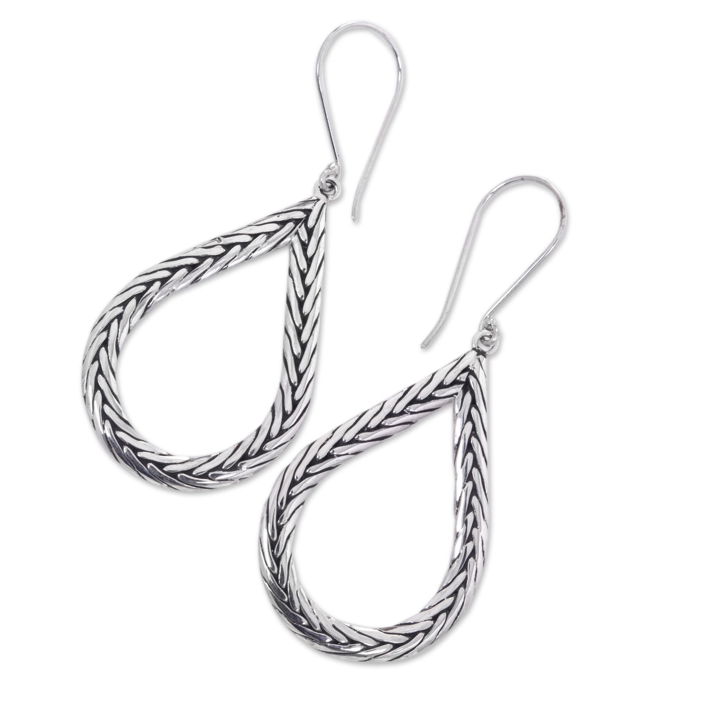 Braided Teardrop Modern Artisan Crafted Bali Sterling Silver Earrings