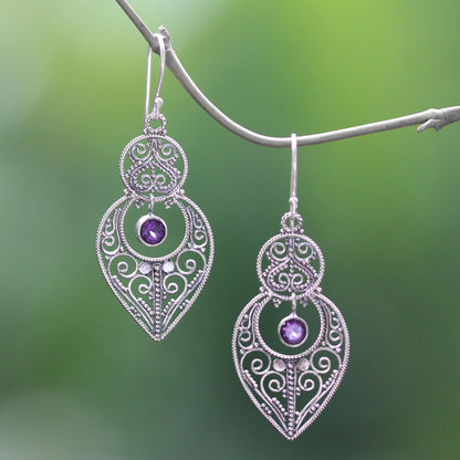 Majapahit Glory Amethyst and Sterling Silver Dangle Earrings from Bali