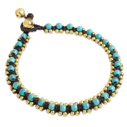 Tinkling Bells Blue Calcite Brass Beaded Anklet