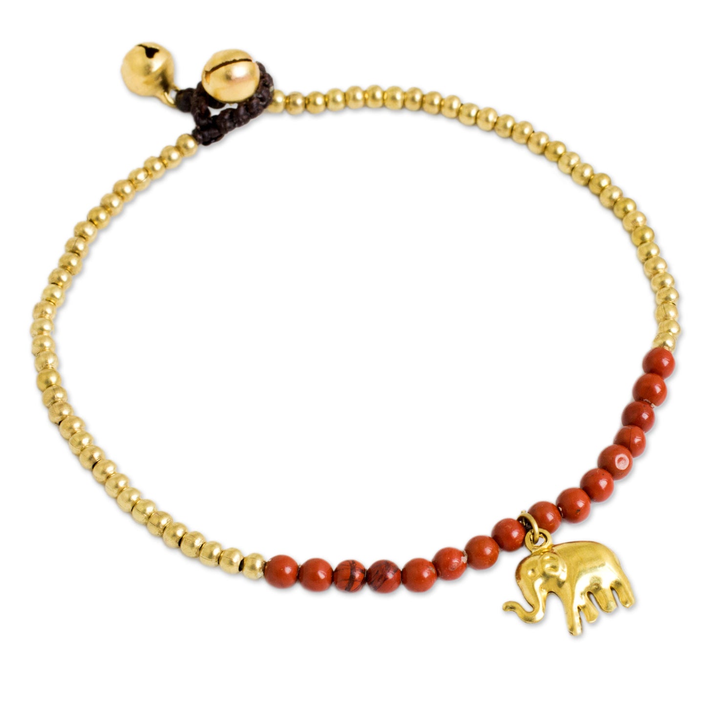 Stylish Elephant Beaded Brass Elephant Charm Anklet with Jasper