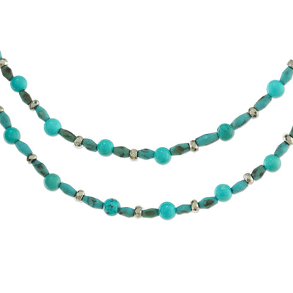 Exotic Blue Allure Turquoise & Silver Beaded Necklace