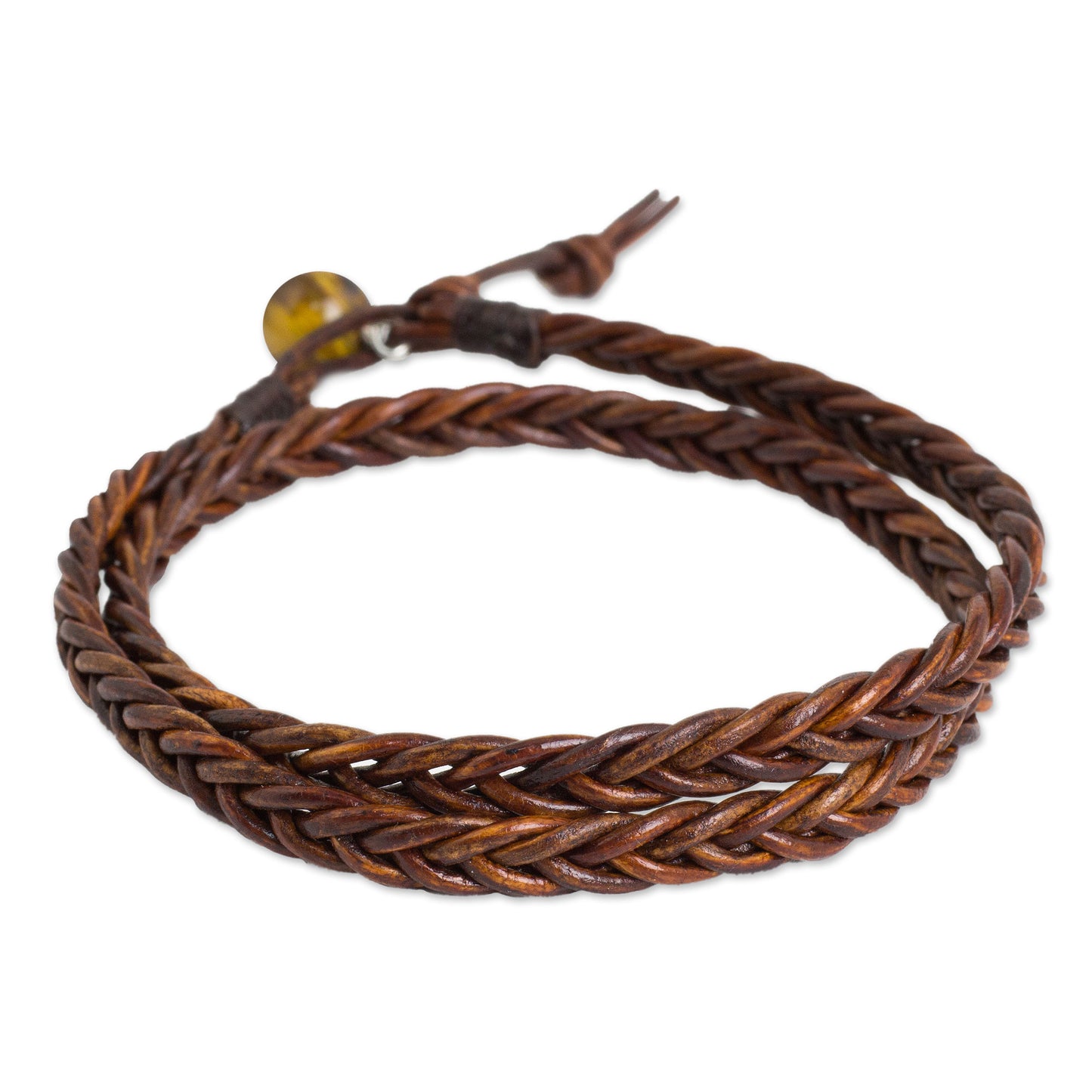 Double Cinnamon Leather Men's Wrap Bracelet