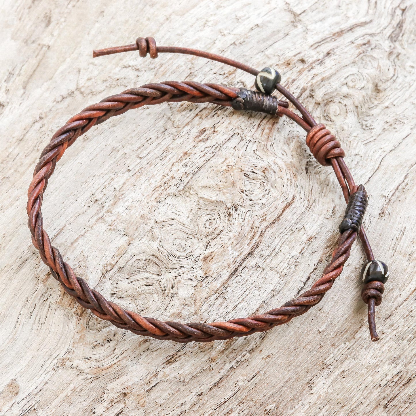 Leather & Cow Bone Braided Men's Bracelet