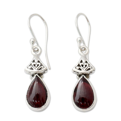 Crimson Morn Garnet Earrings in Sterling Silver from India