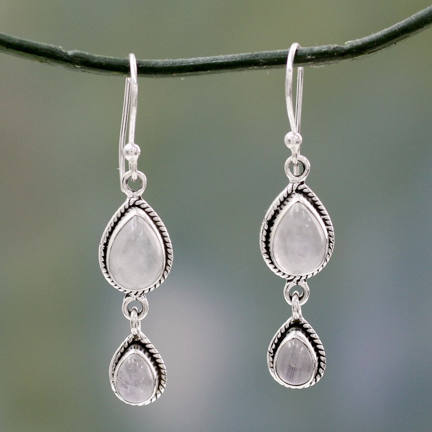 Misty Teardrops Moonstone Dangle Hook Earrings