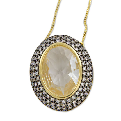 Ipanema Mist Handcrafted White Quartz and CZ Gold Plated Pendant Necklace