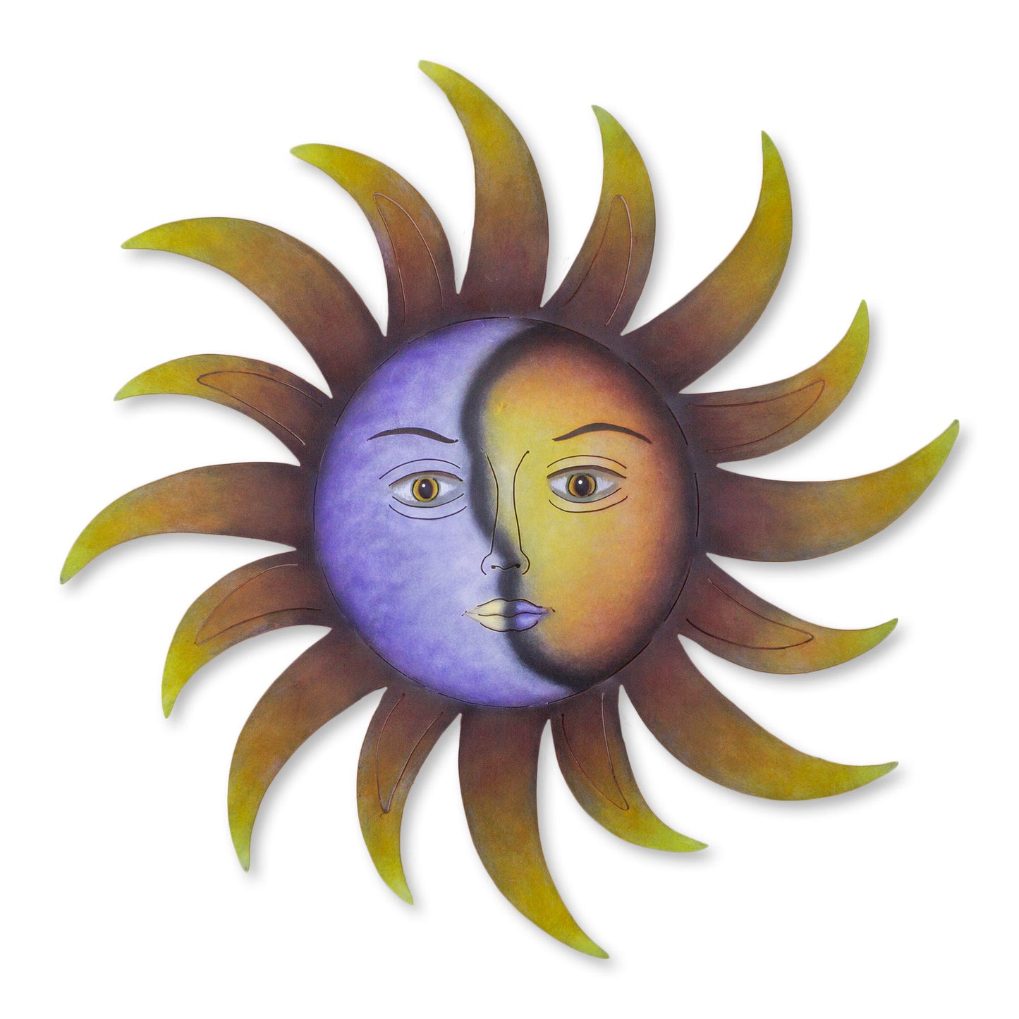 Celestial Marriage Artisan Crafted Sun and Moon Wall Art in Hand Painted Steel