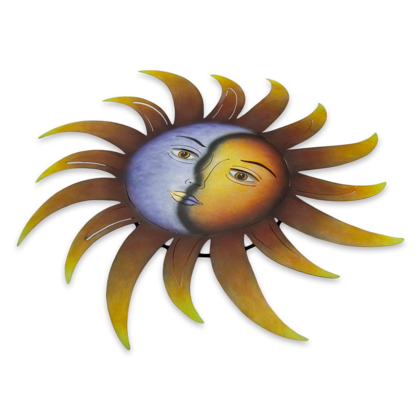 Celestial Marriage Artisan Crafted Sun and Moon Wall Art in Hand Painted Steel