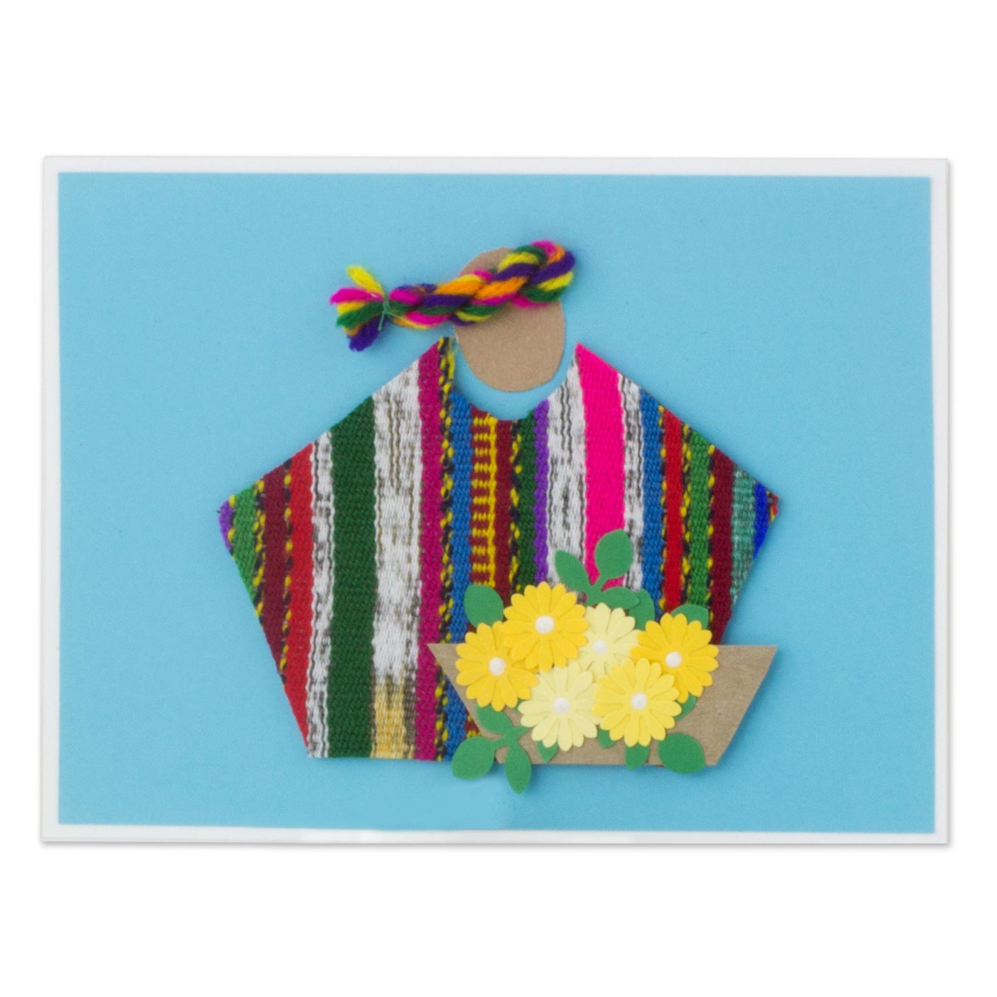 Blue Maya Flowers Set of 4 Blue Greeting Cards with Maya Weaving Insets