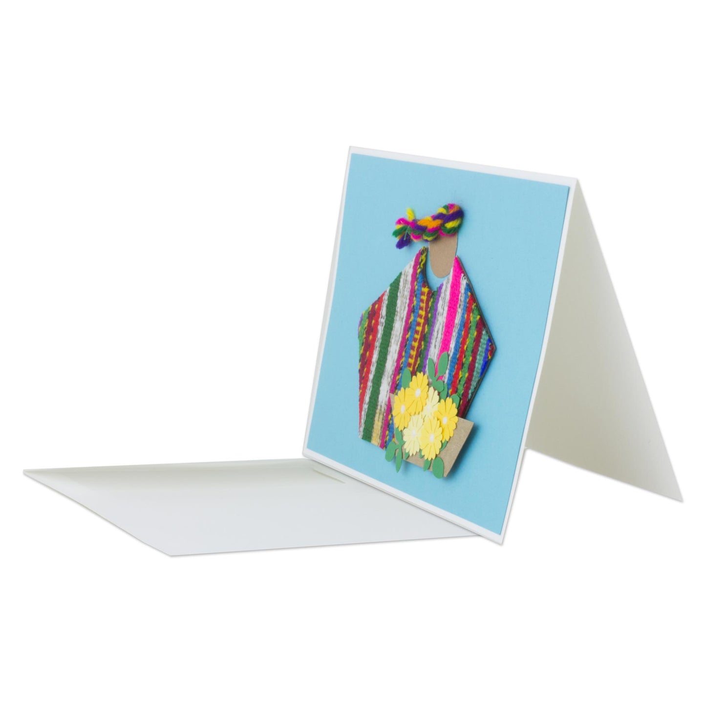 Blue Maya Flowers Set of 4 Blue Greeting Cards with Maya Weaving Insets