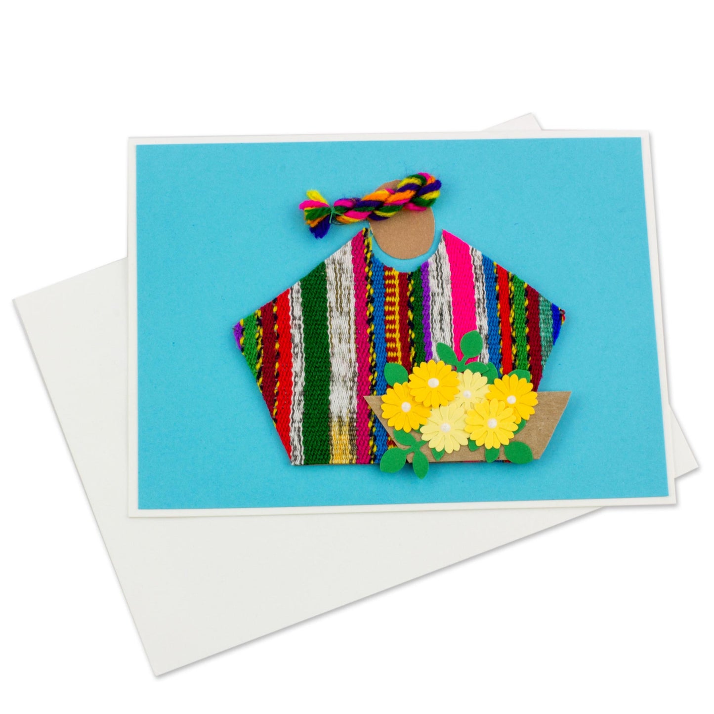 Blue Maya Flowers Set of 4 Blue Greeting Cards with Maya Weaving Insets