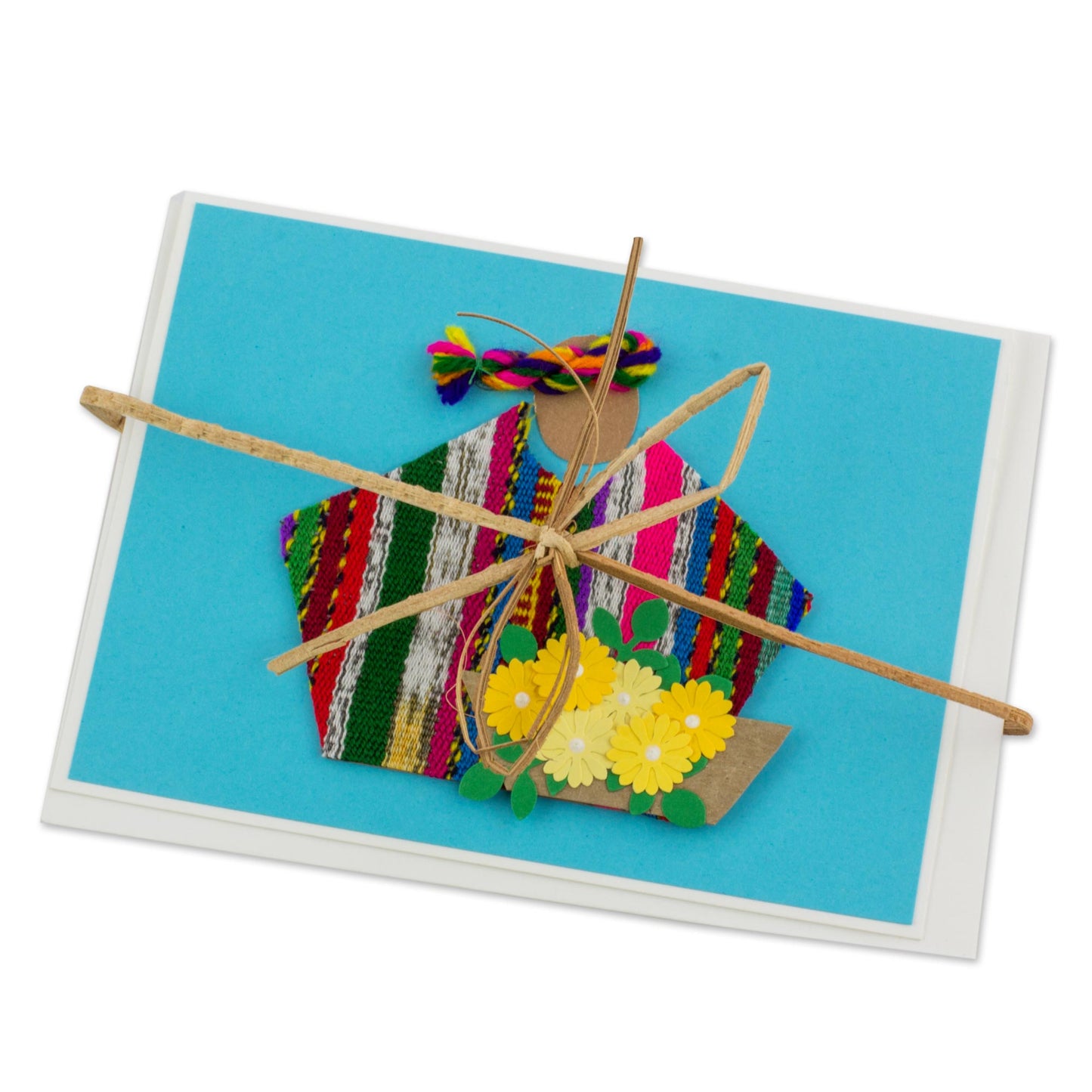 Blue Maya Flowers Set of 4 Blue Greeting Cards with Maya Weaving Insets