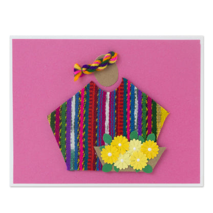 Pink Maya Flowers 4 All Occasion Pink Greeting Cards with Maya Weaving Insets