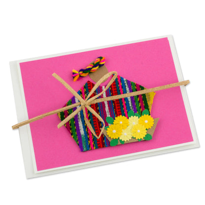 Pink Maya Flowers 4 All Occasion Pink Greeting Cards with Maya Weaving Insets