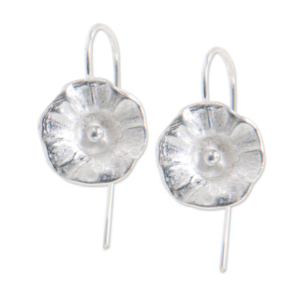 Gentle Hollyhocks Sterling Silver Earrings Flower Jewelry Handmade in Bali