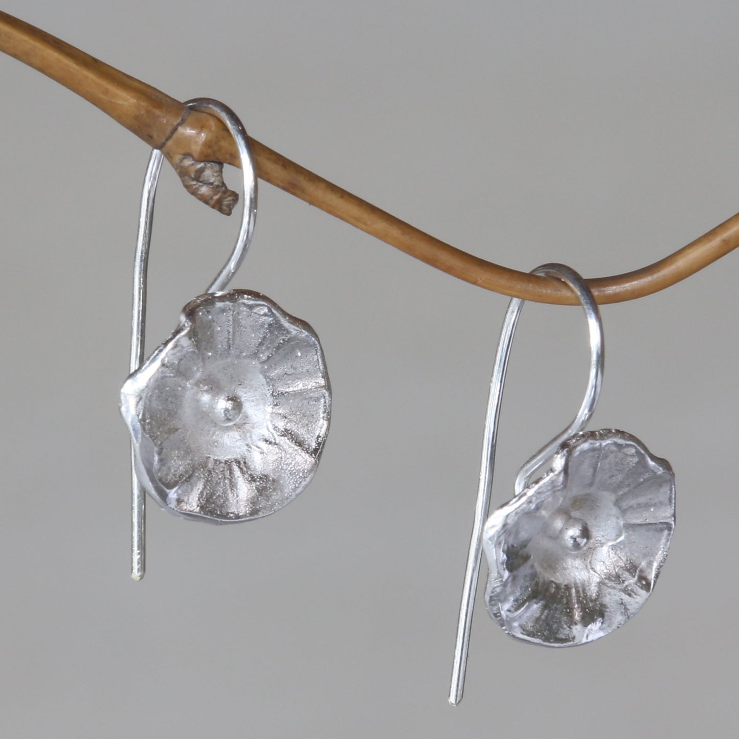 Gentle Hollyhocks Sterling Silver Earrings Flower Jewelry Handmade in Bali