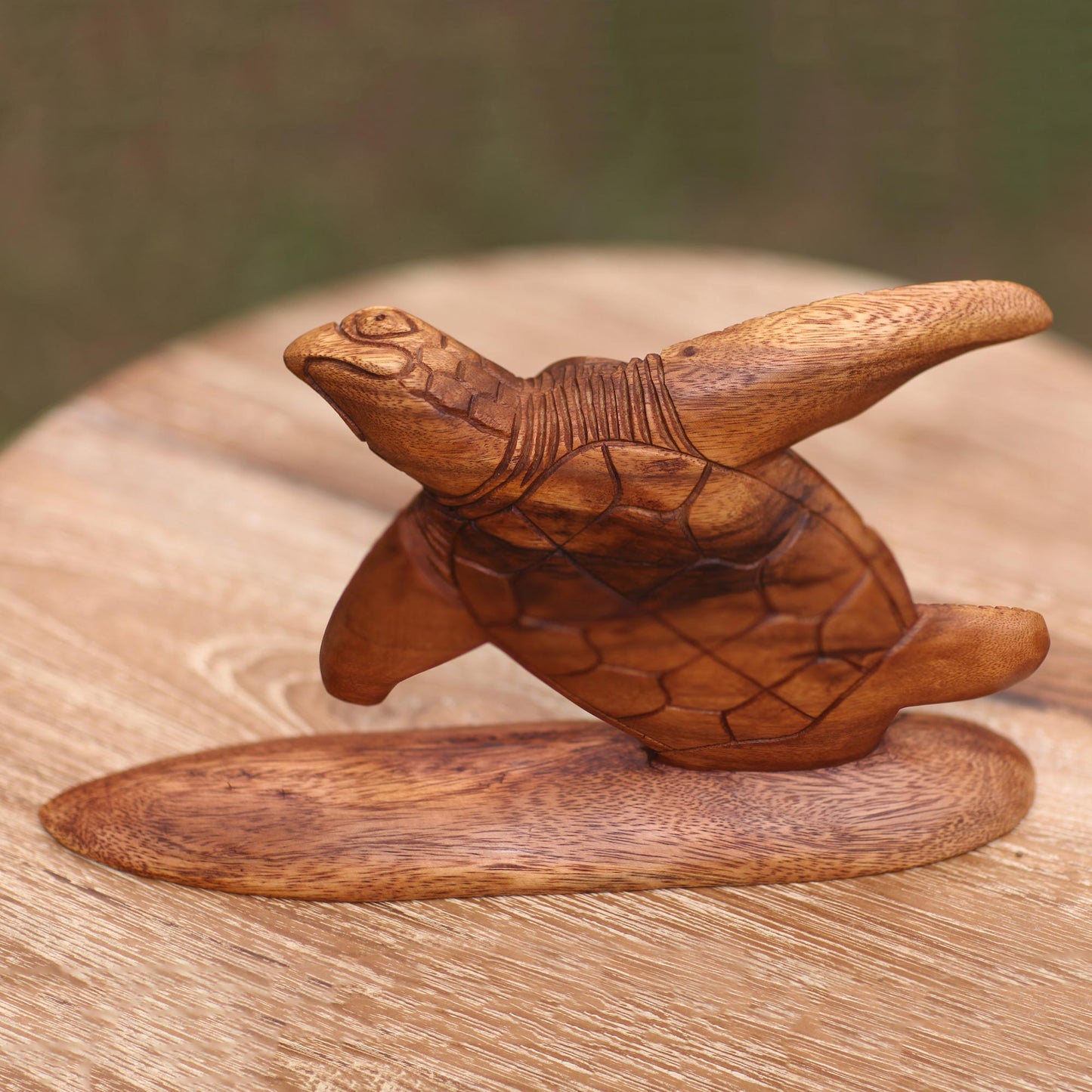 Surfer Turtle Hand Carved Wood Sculpture Turtle on Surf Board from Bali