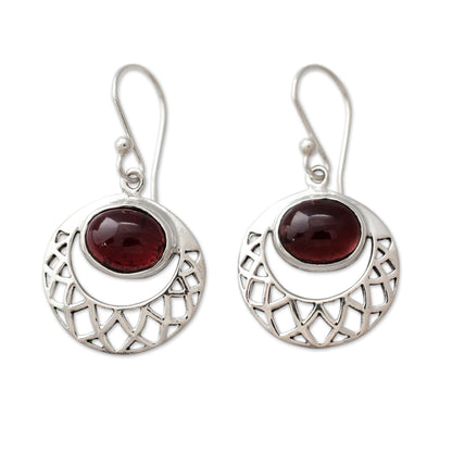 Web of Hope Sterling Silver Jali Earrings with Garnets Crafted by Hand