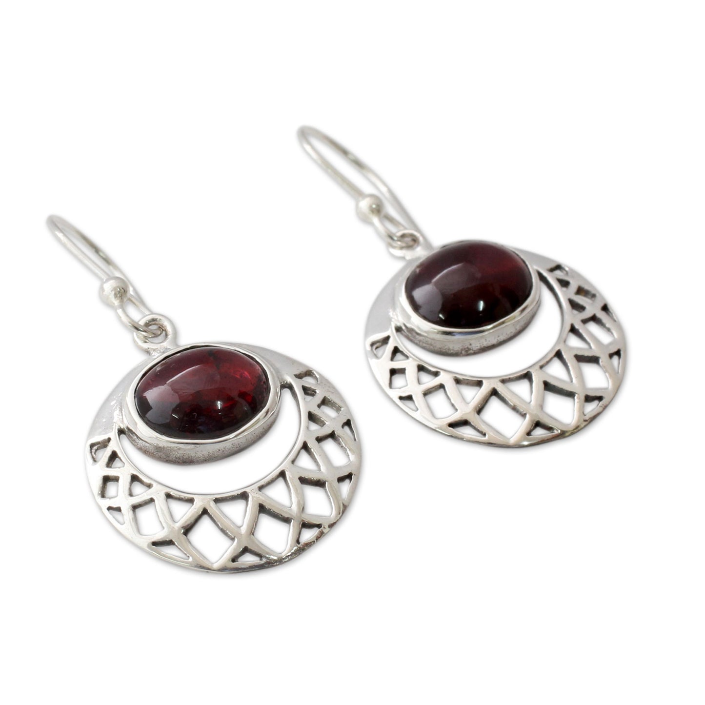 Web of Hope Sterling Silver Jali Earrings with Garnets Crafted by Hand