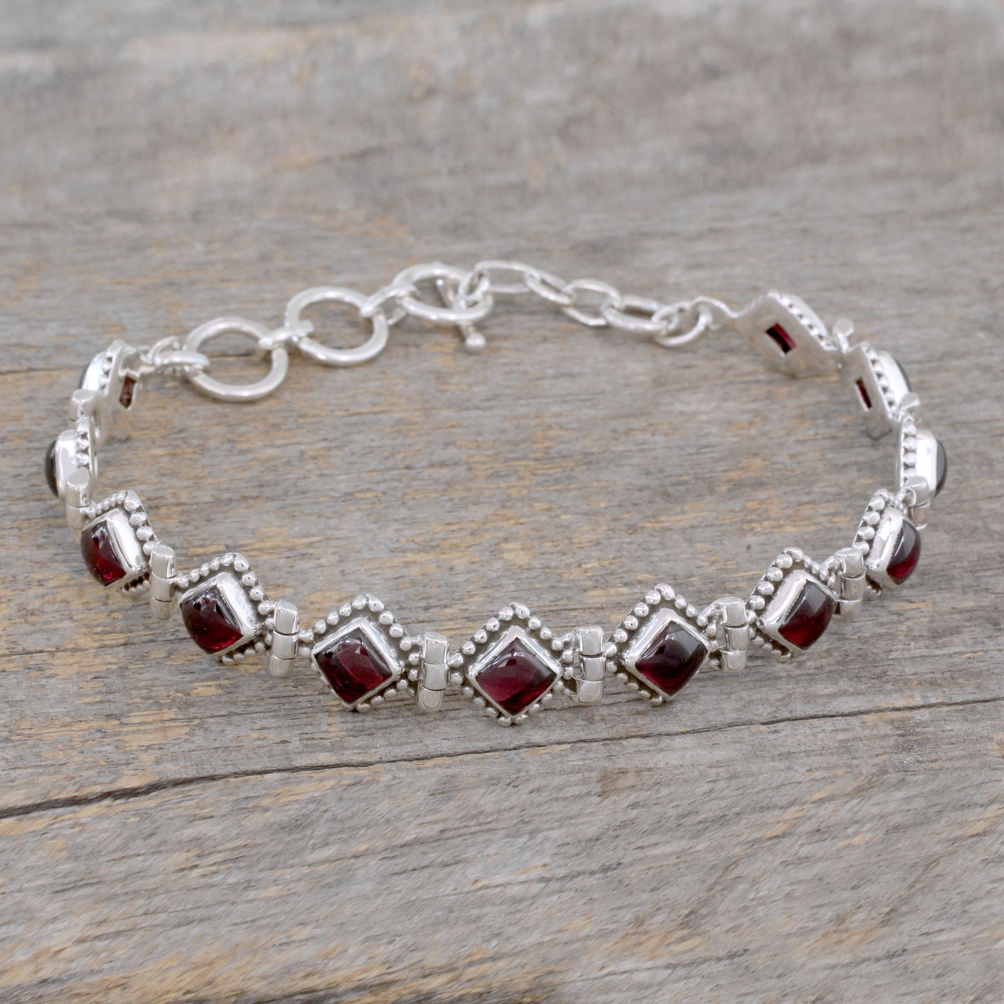 Deep Red Diamonds Silver & Garnet Tennis Bracelet