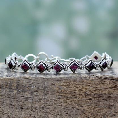 Deep Red Diamonds Silver & Garnet Tennis Bracelet