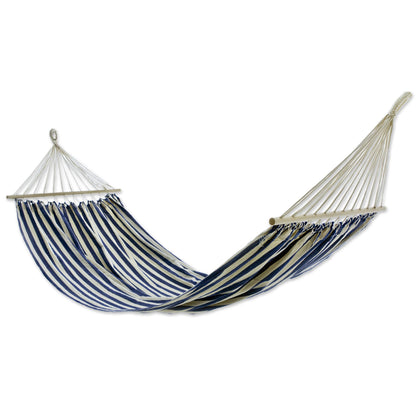 Ceara Parallels Blue White Cotton Hammock with Spreader Bars (Single)