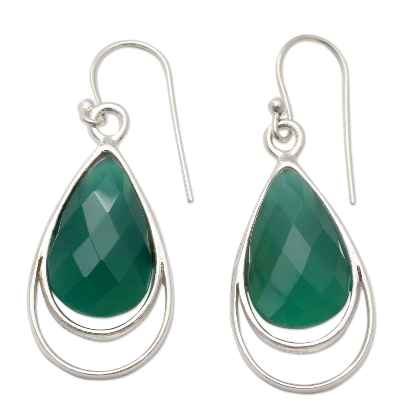 Delhi Glam Teardrop Shaped Green Onyx Dangle Earrings